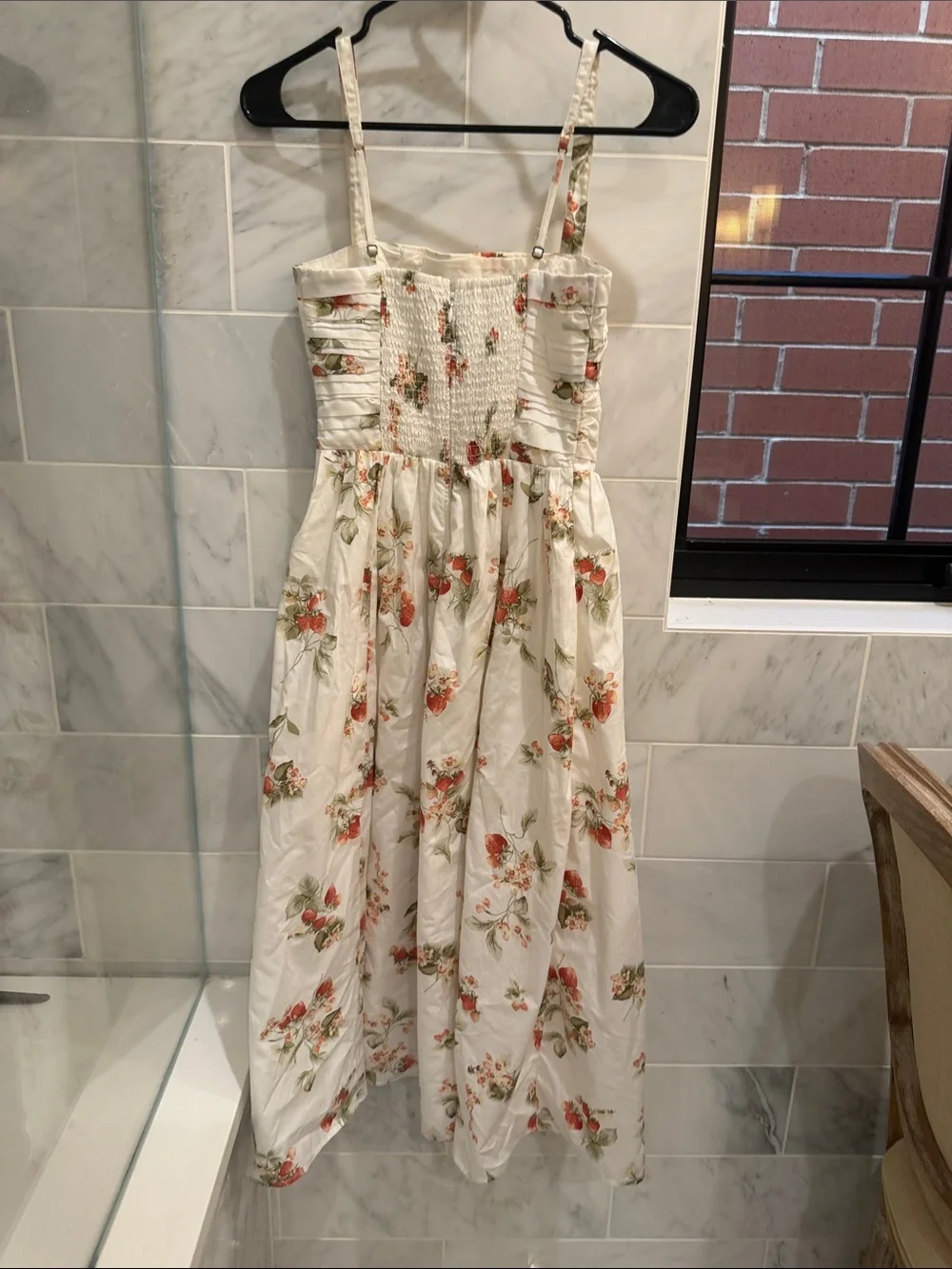 Abercrombie & Fitch Cream Maxi Dress with Pink-Red Floral Print